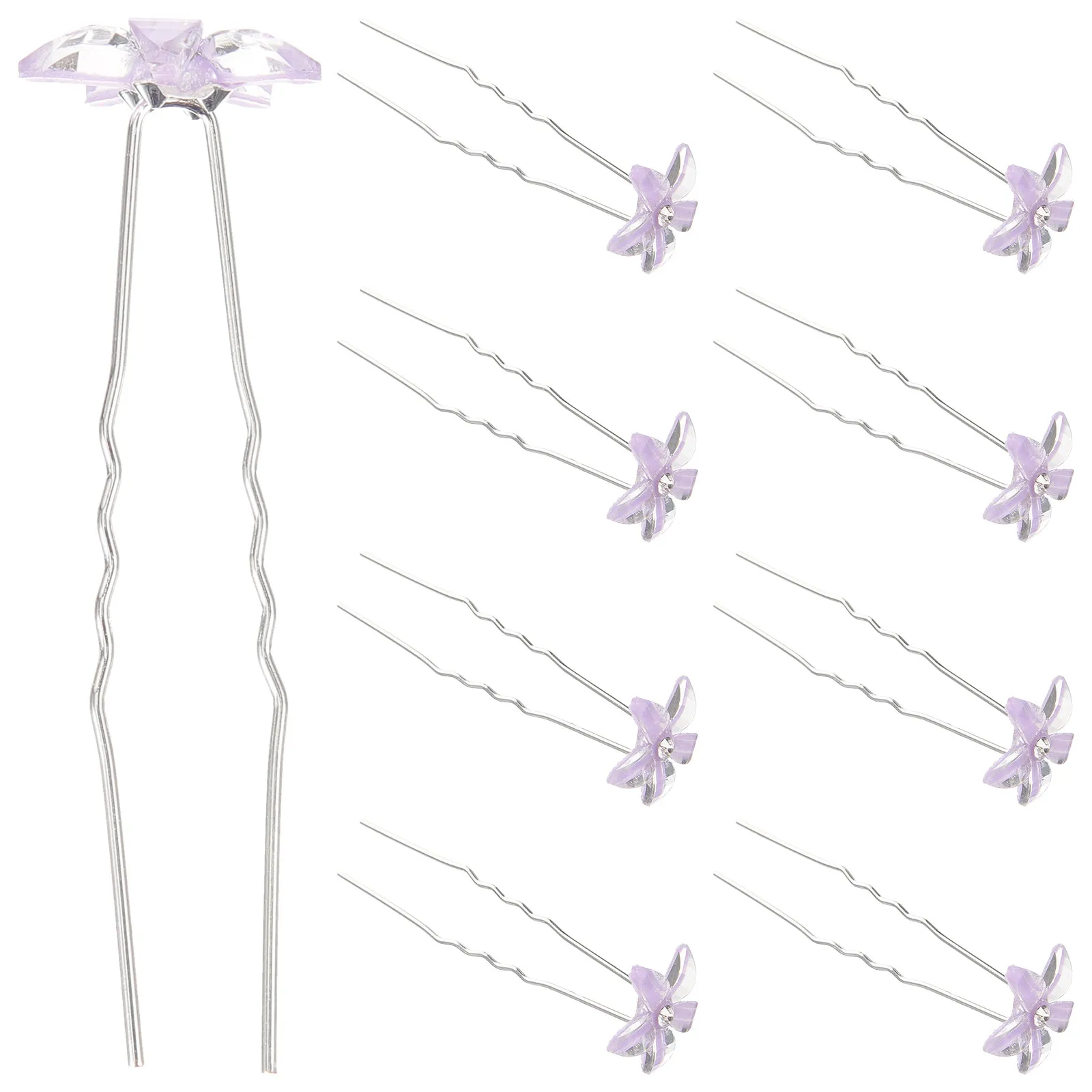 10Pcs Crystal Flower Hairpins Elegant Rhinestone Decor U Shaped Hair Pins for Women Bridal Wedding Floral Hair Accessories