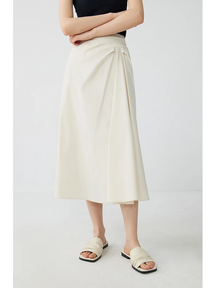 ZIQIAO Simple Design Irregular Pleated skirt for Women 2024 Summer Niche Style Commuter A-length Mid-length Skirt for Female