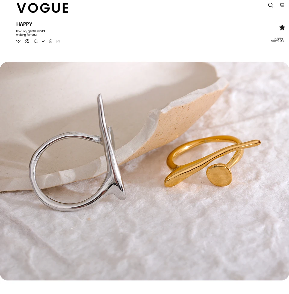 Yhpup Chic Edelstahl Persönlichkeit Minimalistischer edler Ring 18 Karat Gold Farbe Stilvoller einzigartiger Fingerschmuck für Frauen Wasserdicht – Detail 9