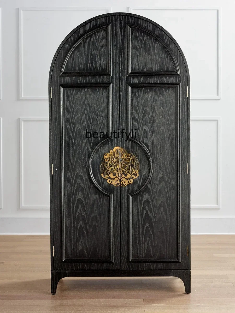 American-Style Solid Wood Wardrobe Simple Arch Art Double Door Living Room Locker French Entry Lux Sideboard Wine Cabinet