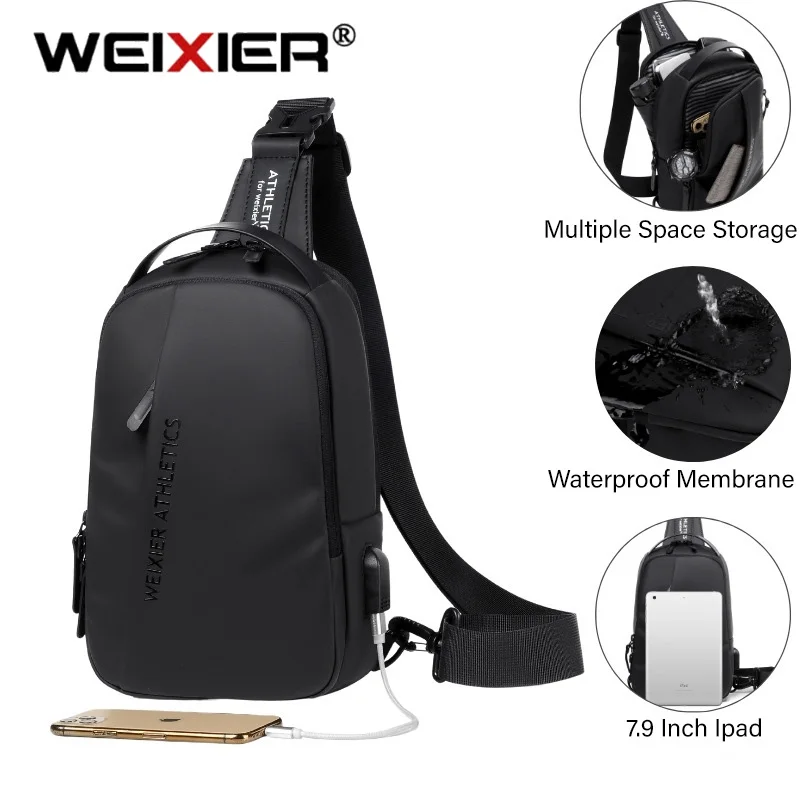 WEIXIER Gothic Fashion Men Chest Bag Casual Sports Crossbody Bag Nylon Fabric Multifunctional Shoulder Bags New Outdoor Man Bag