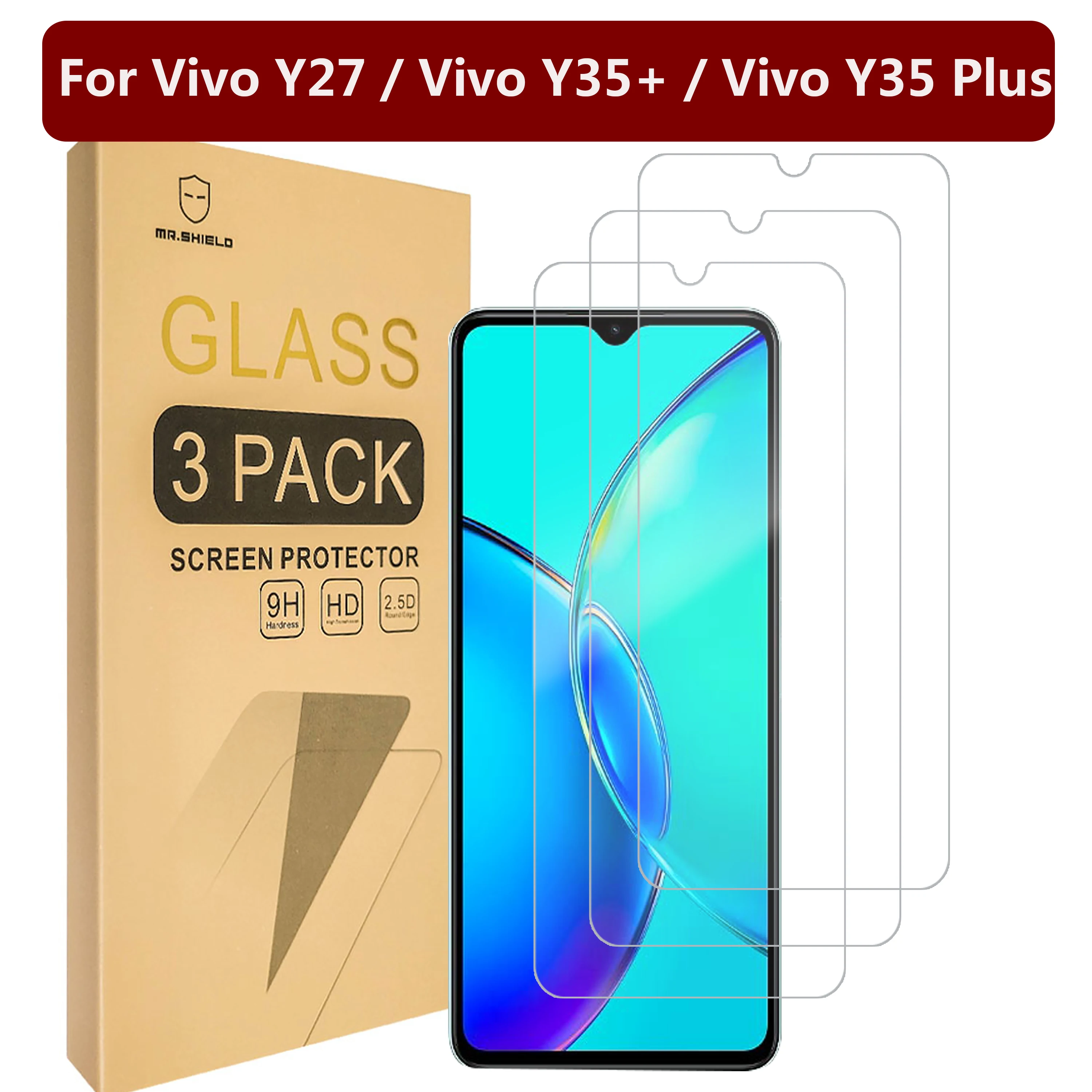 

Mr.Shield [3-Pack] Screen Protector For Vivo Y27 / Vivo Y35+ / Vivo Y35 Plus [Tempered Glass] [Japan Glass with 9H Hardness]