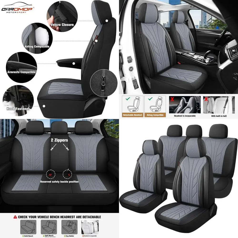 

Universal Breathable 3D Foam Car Seat Covers Set, Faux Leather & Fabric, Comfortable for 5-Seat Vehicles, Black/Grey