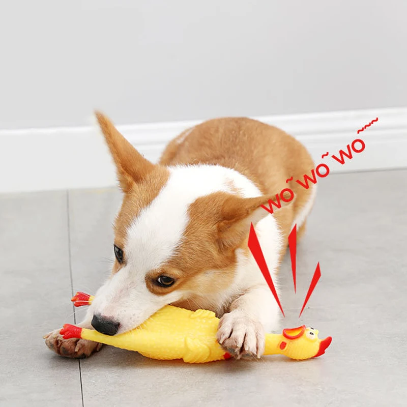 Fashion Pets Dog Squeak Toys Screaming Chicken Squeeze Sound Toy For Dogs Super Durable Funny Yellow Rubber Chicken Dog Chew Toy