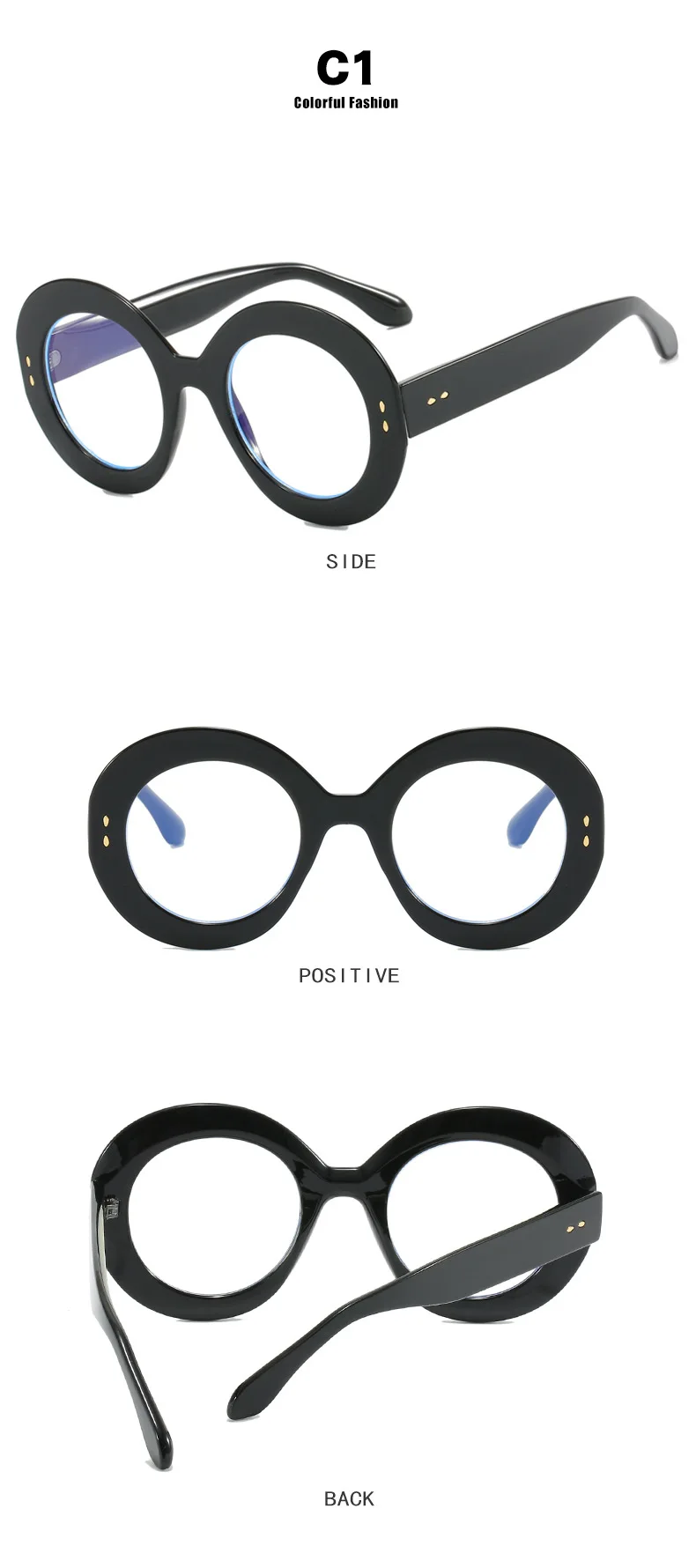 Neues Marken design runde dicke Kante Leopard große weibliche Rahmen photo chrome Anti-Blaulicht Frauen Anti-Reflexion UV400 Brille – Detail 6