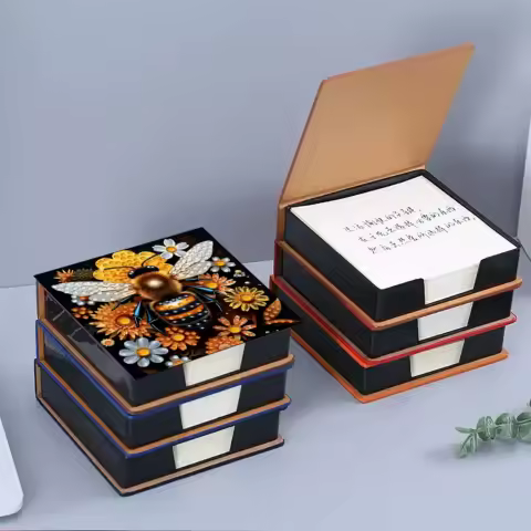 1 butterfly pattern design DIY diamond art DIY irregular rhinestone inlay painting Black faux leather sticky note box - with 160