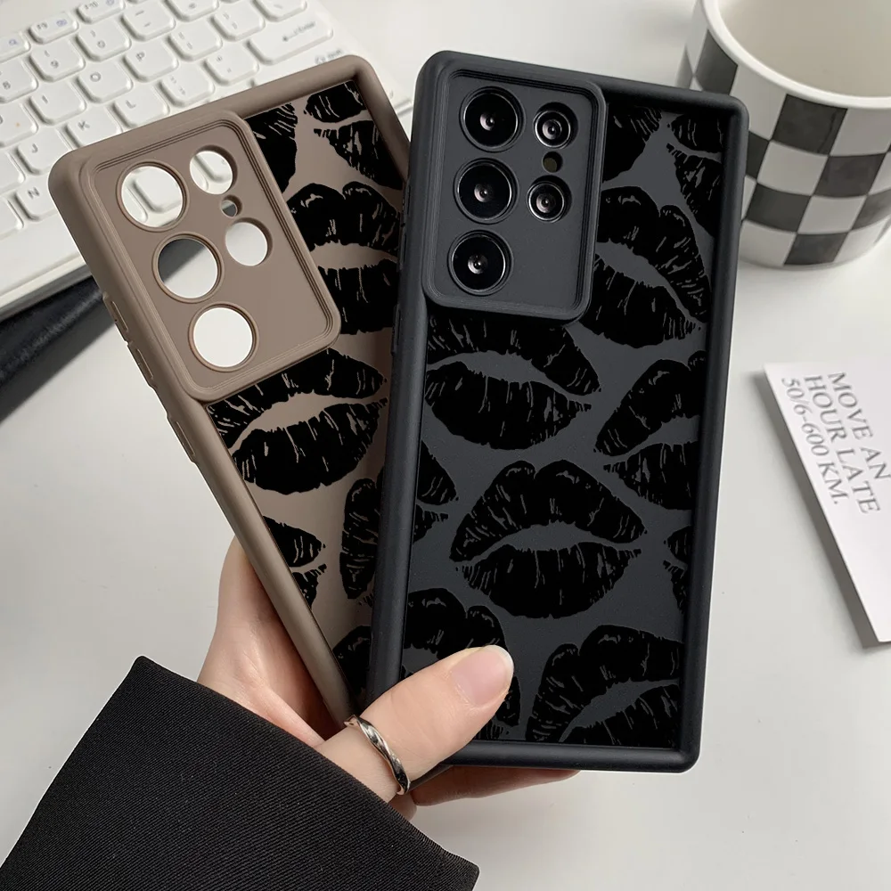 Flüssigkeit Silikon Telefon Fall Für Samsung Galaxy S25 Ultra Funda S24 FE S23 Plus S22 S21 S20 FE stoßfest Sex Lippen Abdeckung Coque