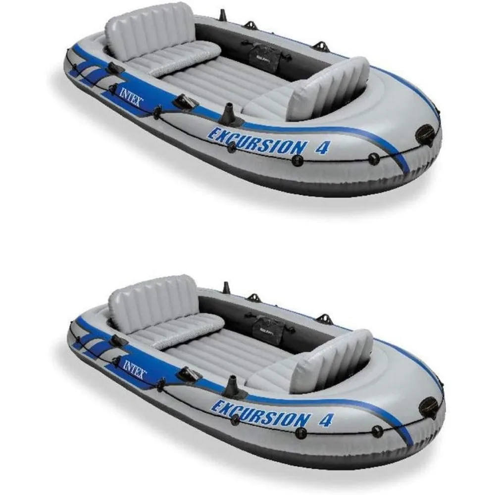 

Excursion Inflatable Rafting Fishing 4 Person Boat w/Oars & Pump (2 Pack)