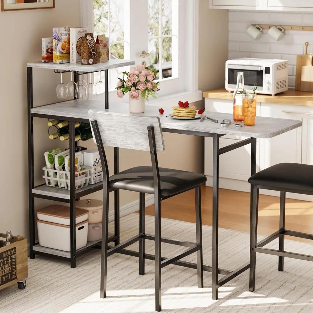 

Комплект из 3 предметов для завтрака: стол с 2 стульями, полками для хранения, подставкой для чашек и винной полкой, небольшой обеденный стол для кухни