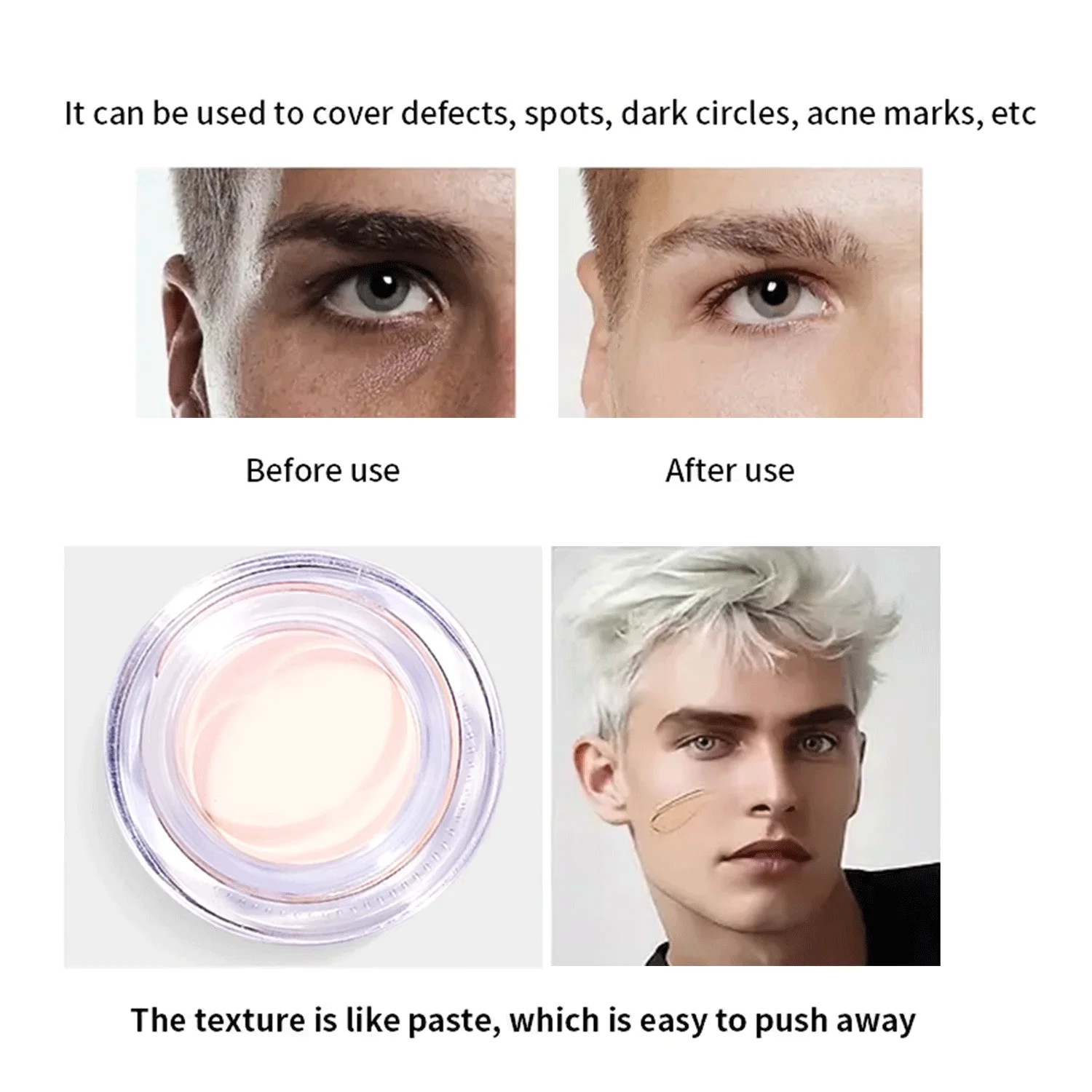 Men's Full Coverage Concealer - Natural matte finish, long-lasting liquid foundation suitable, concealing dark circles and acne