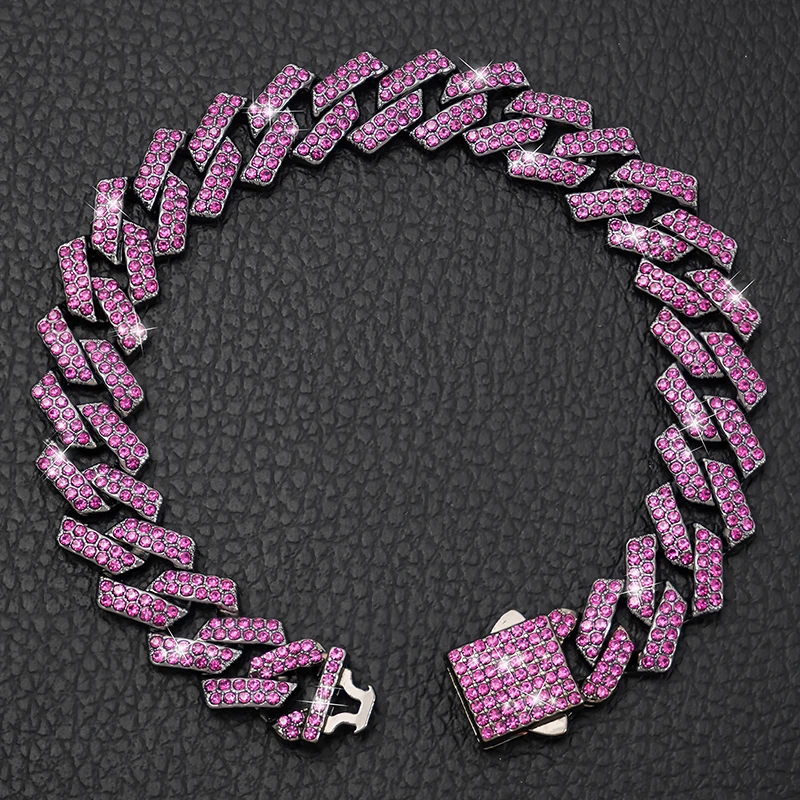 15MM Dogs Cats Chain Pet Cuban Collar Jewelry Diamond Cuban Collar  Walking Metal Chain Collar