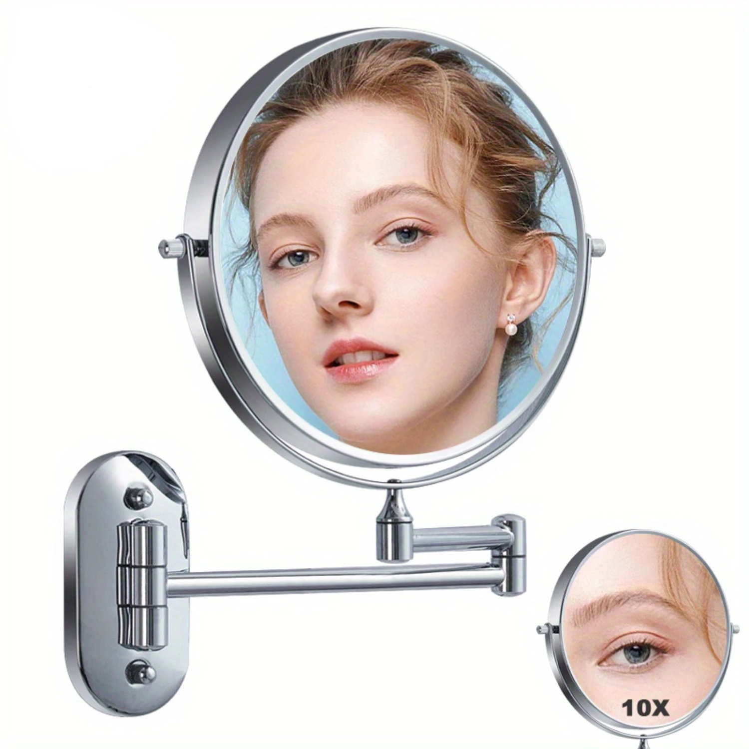 High Definition Silver-plated Chrome Wall Mounted Makeup Vanity Mirror, 8