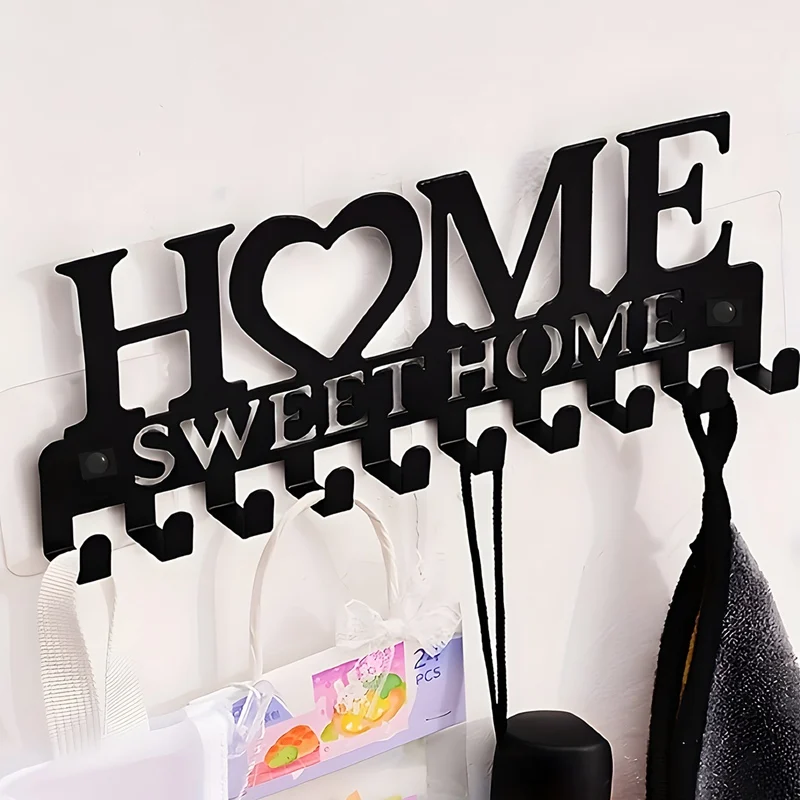 

1 шт. черный металлический настенный держатель для ключей в стиле «Sweet Home» с 10 крючками