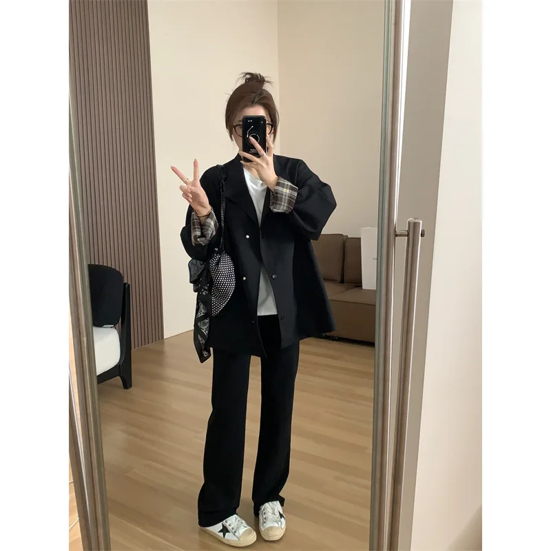 Women Trench Coats Patchwork Jackets Turn Down Collar Long Sleeve Single Breasted Mid Length Loose Y2k Casual 2025 Autumn Winter