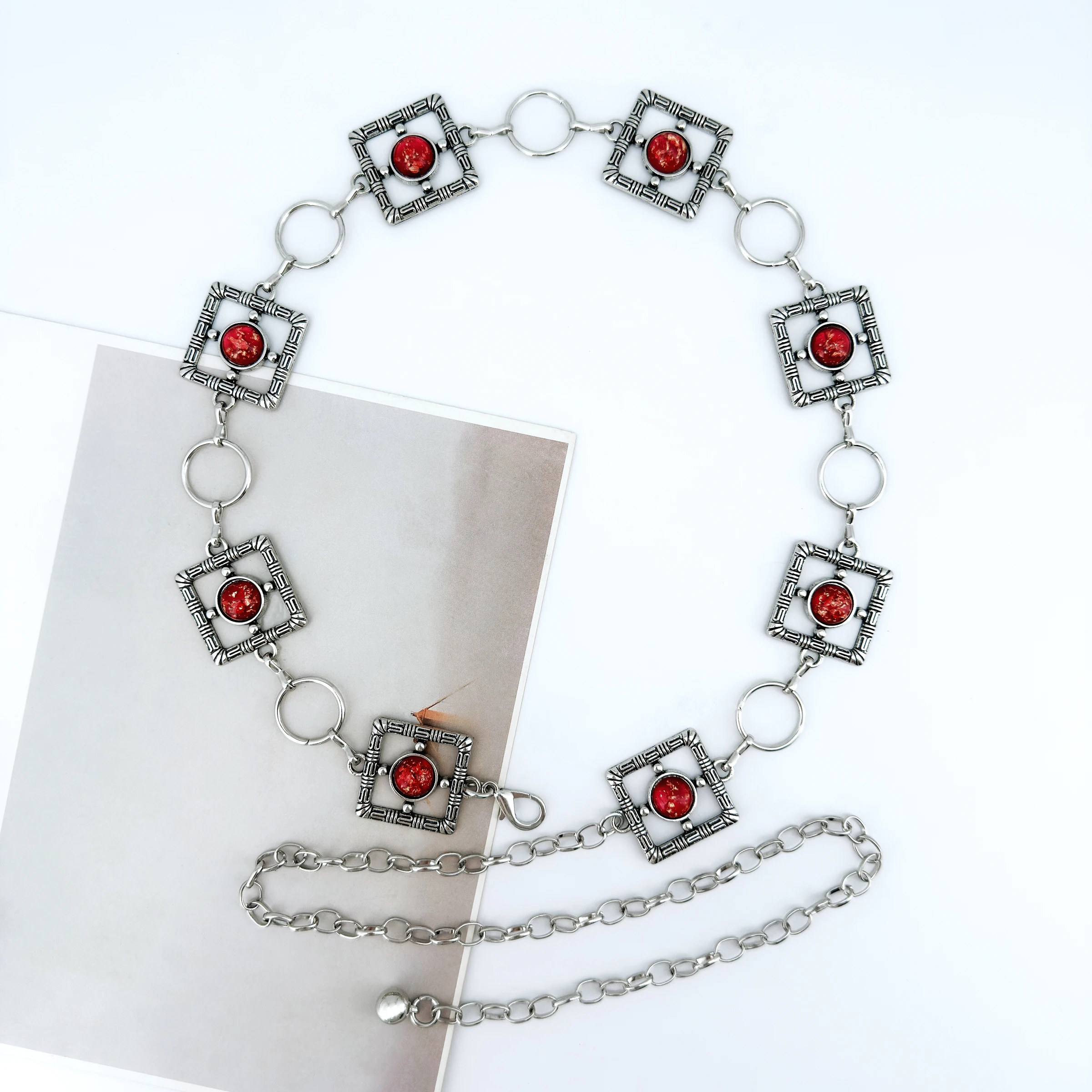 1 Stück Taillenkette im Bohemian-Stil mit bunten Punkten und geometrischem Hohlmuster aus Zinklegierung für Damen, einzigartiges Kleidungsaccessoire mit High-End-Feeling – Detail 7