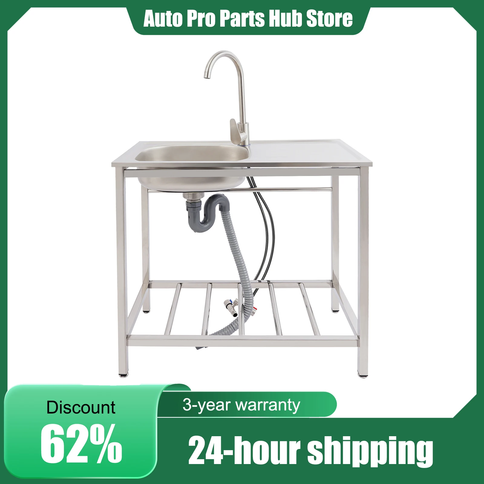 

Freestanding Stainless Steel Sink, with Tap, Large Sink for Extending the Outdoor Kitchen, Restaurant, food truck, dessert shops