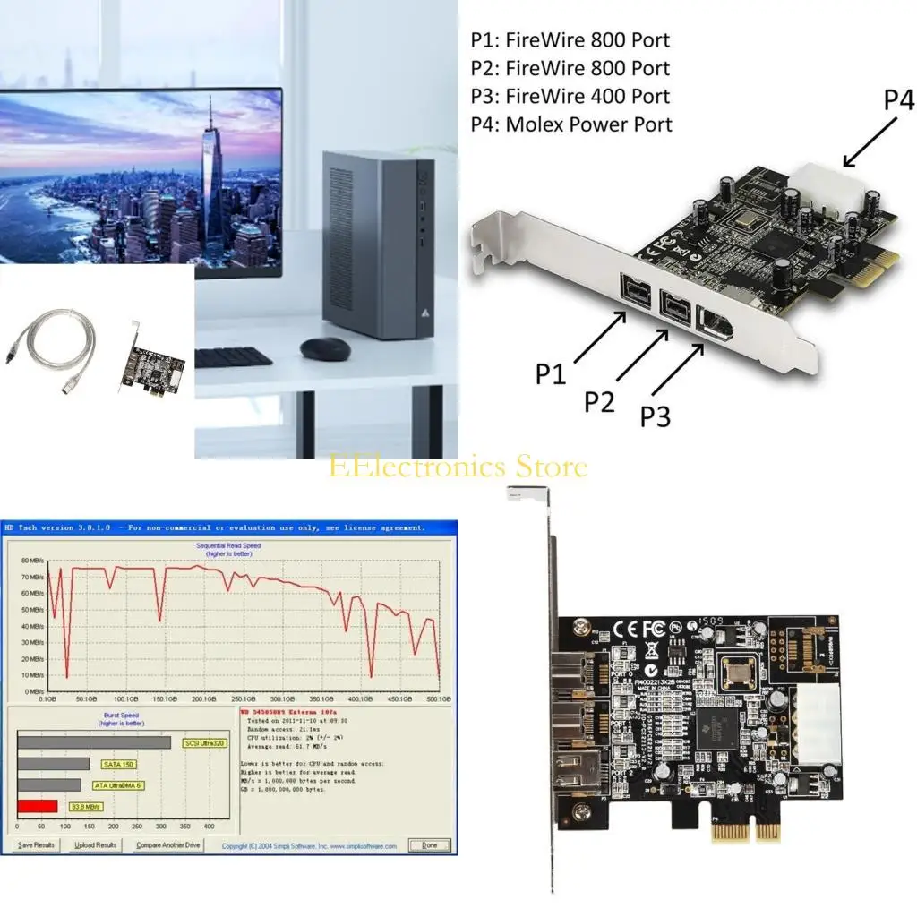 

Видеоадаптер B03C 1394 1x 1394A 6-контактный + 2x 1394B 9-контактный контроллер Firewire карта для ПК