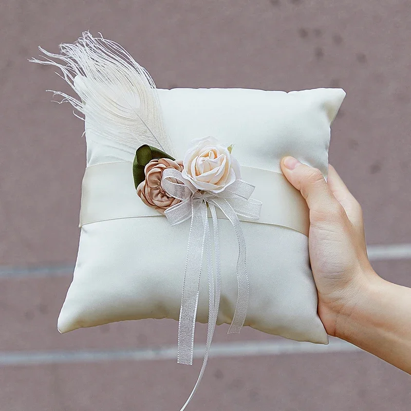 Panier de fleurs ivoire pour fille, 1 pièce, oreiller porteur d'anneaux avec fleur pour décoration de fête de mariage, fournitures de mariage