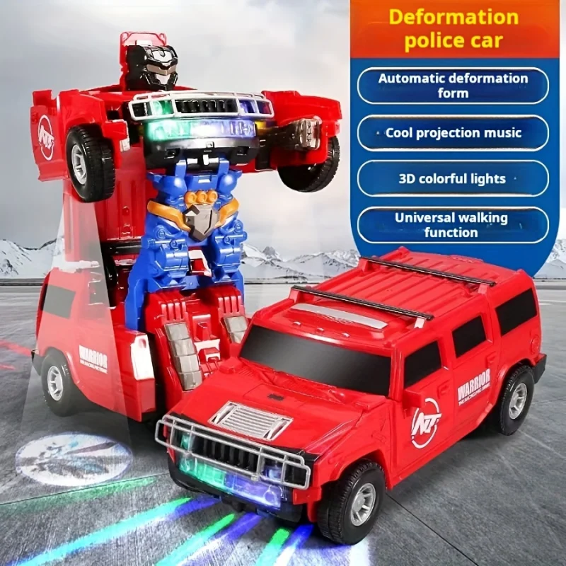 Automatic Transforming Robot Car Toy Car，360°Automatic Obstacle Avoidance Children's Electric Toy with Projection and Sound，Perf