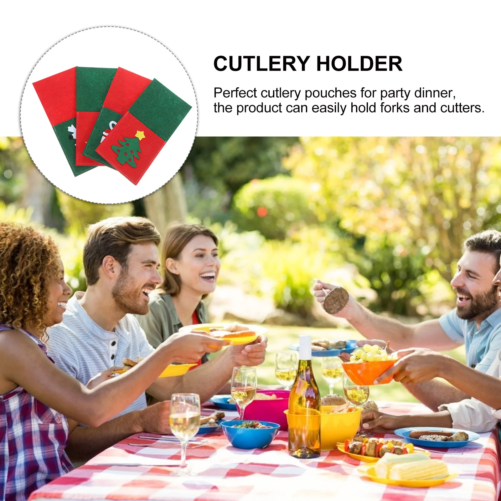 

4 Pcs Xmas Cutlery Bag Set Dinning Table Decoration Sticker Holder For Christmas Party Banquet Merry