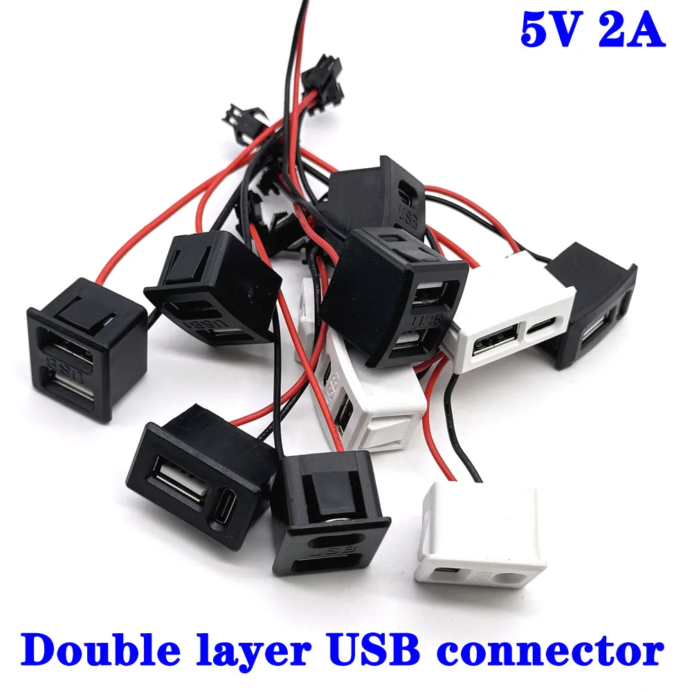

Black Double Layer Usb Female Base Type-C Socket and Female Usb Lamp Charging White Socket Power Socket With Cable Connector
