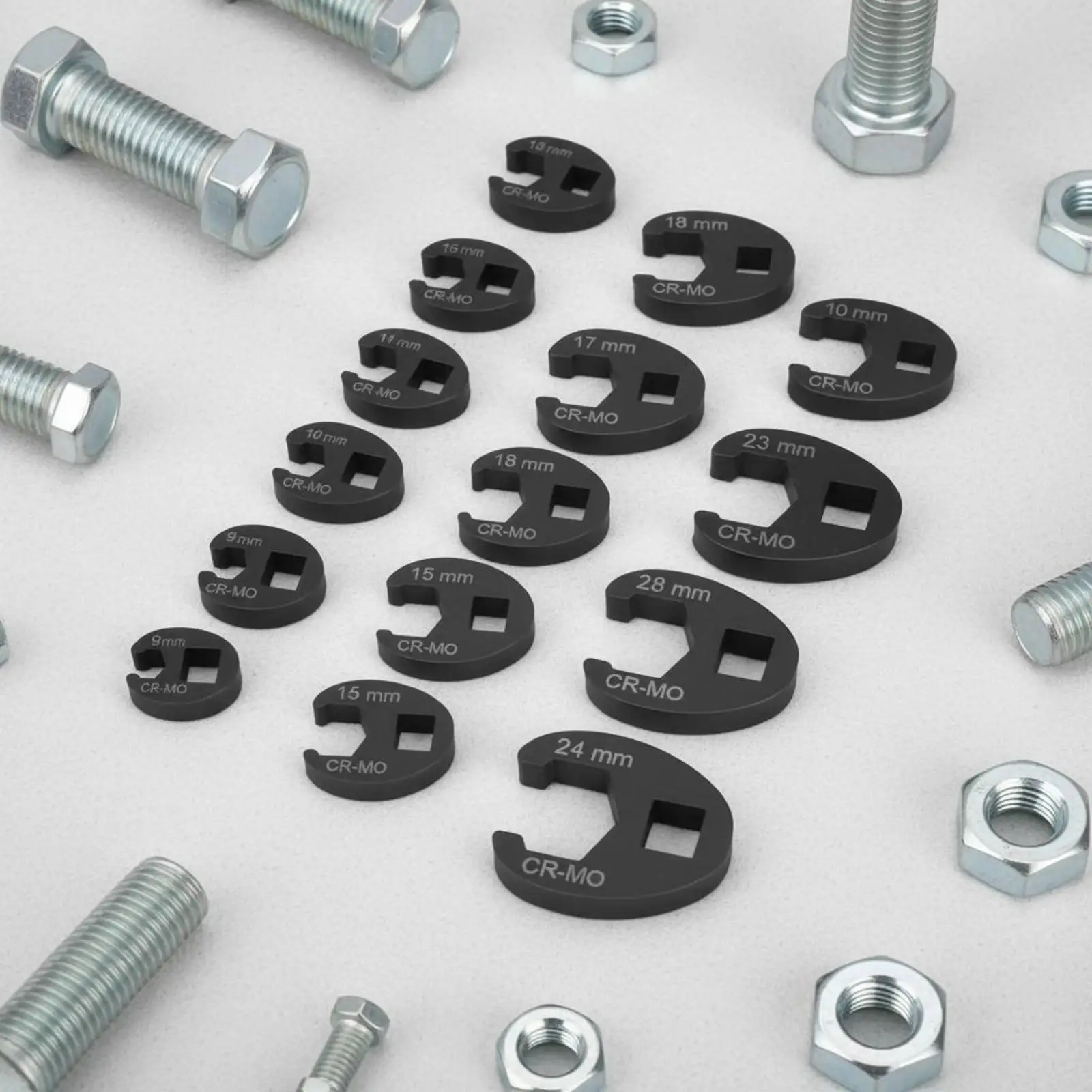Technician Ratchet Wrench Crowfoot Kit 15pcs Adjustable Spanner Set for Engine Bay Repair and Mechanical Tasks