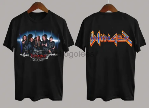 Rare! Winger Band Members Cotton Black Unisex Full Size 2 Sides T Shirt S-3XL