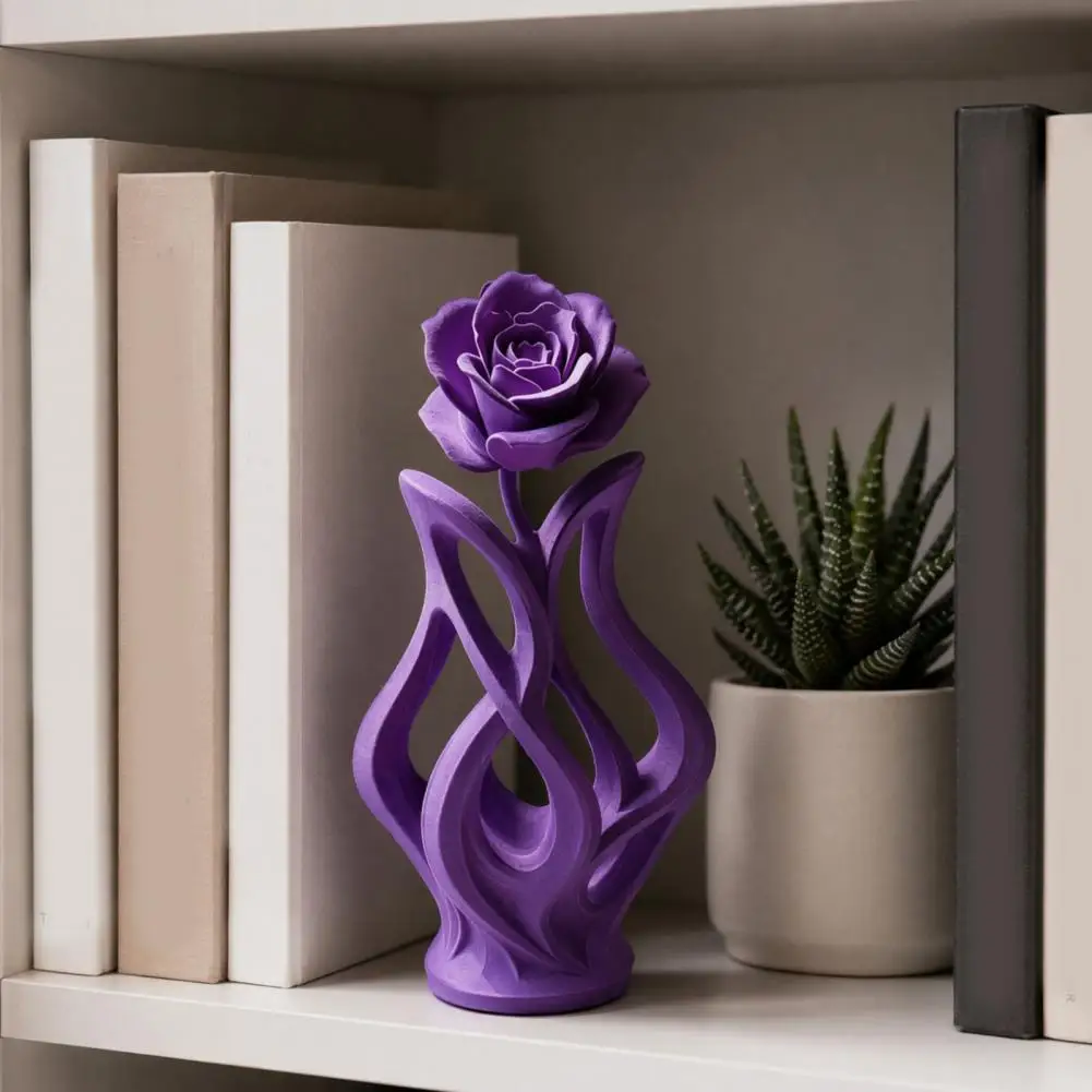 Compact Desk Ornament Small Decorative Vase 3d Printed Rose Sculpture Hollow Vase Minimalist Floral Art Figurine with for Room
