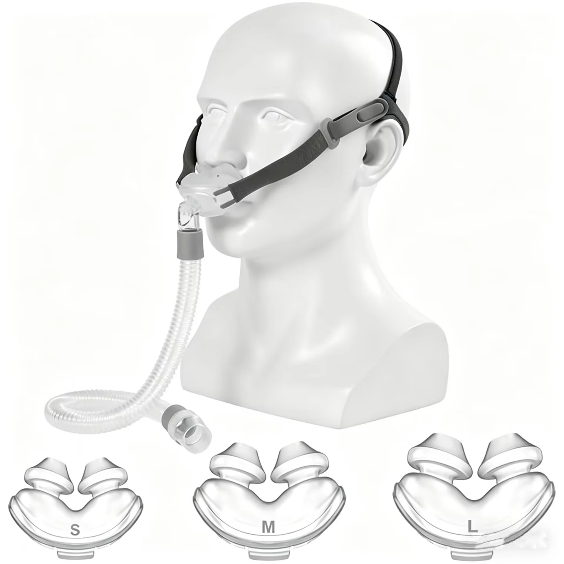 

Набор для замены носовых подушечек CPAP с логотипом, универсальный комплект: носовая маска с адаптерами для носовых подушечек размеров S, M, L, крепление на голову, рамка и шланг.