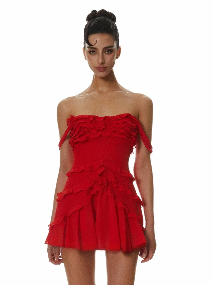 

Red Vaion Dr Slimming Waist One oulder Bridesmaid Dr Sexy A-Line Skirt ort Sve Polyester Fiber Summer Dr