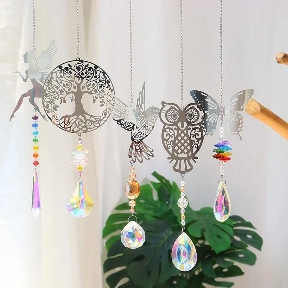 Hanging Crystal Wind Chimes Fairy Butterflies Sun Catcher Room Pendant Decor Balcony Yard Decor Window Drop Bell