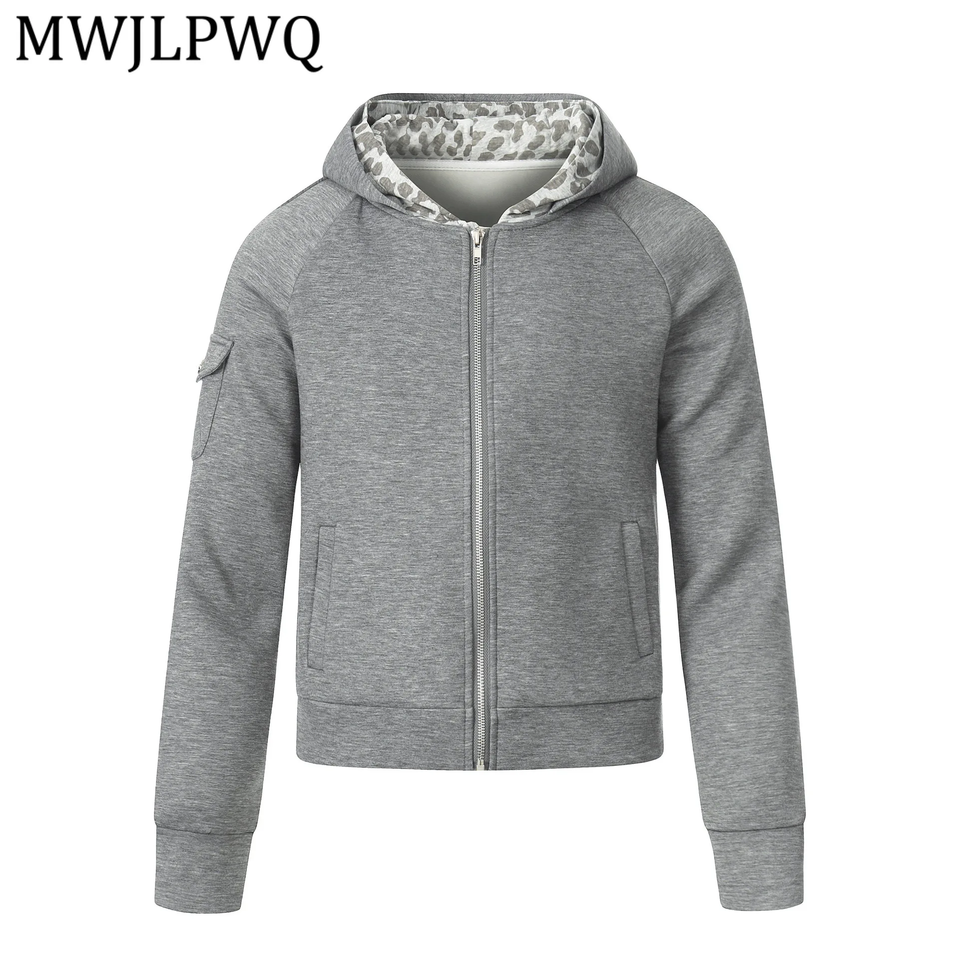 

MWJLPWQ American Retro Leopard Print Sweatshirt Unisex Fake Two-Piece Streetwear Slim Fit Zipper Casual Tops 2026 New 13167