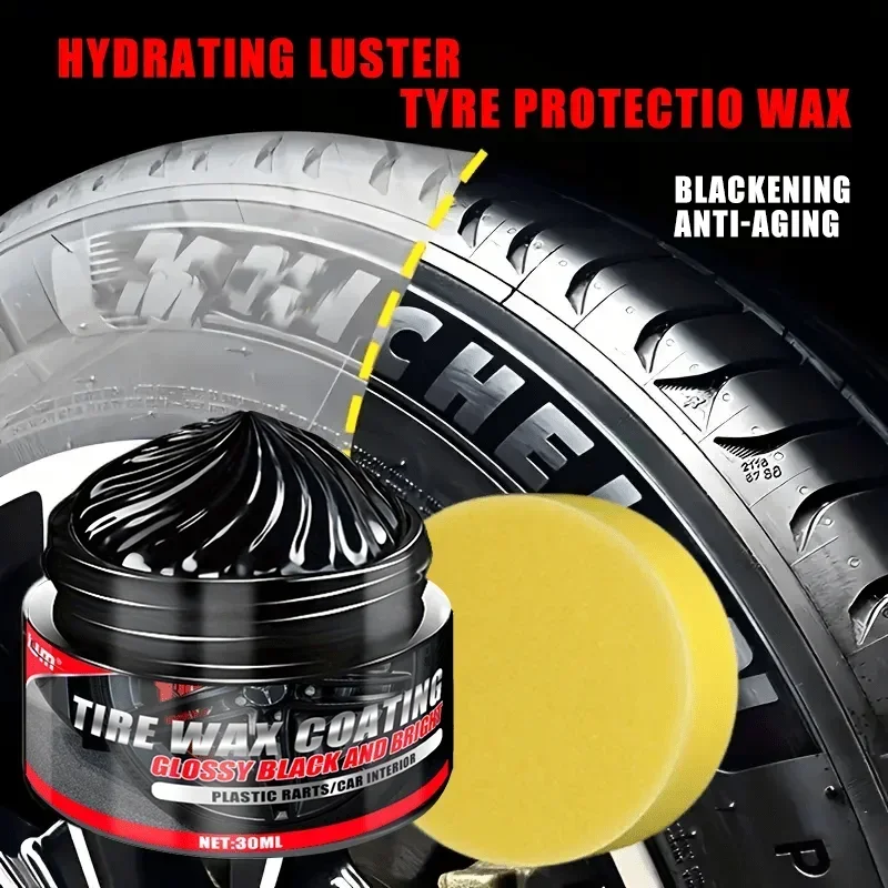 شمع الإطارات للسيارات - تركيبة أمينيا سوداء 30 مل، تجديد الأجزاء البلاستيكية ومحسن اللمعان الداخلي، كريم حماية الإطارات