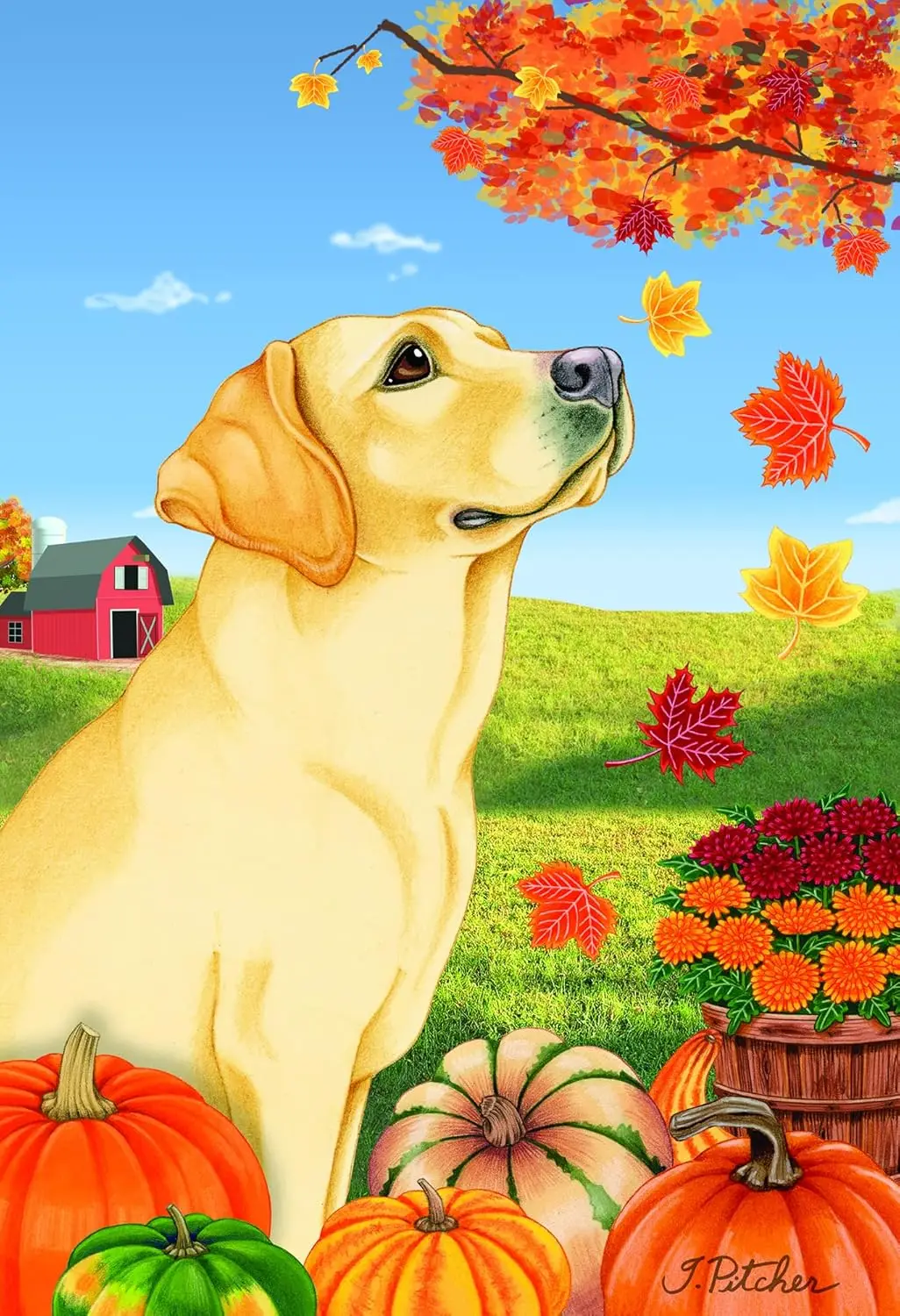 Yellow Labrador - Tomoyo Pitcher Falling Leaves Garden Flag