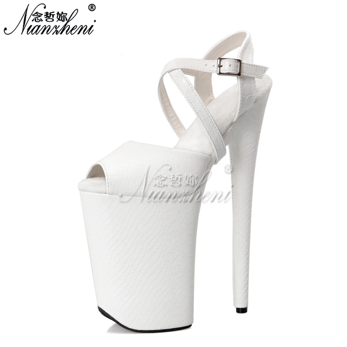 

White 26cm Classic Large Size Women's Fish Mouth Open Toe Sandals Gothic Party Pole Dance Platform Dress up 10inch