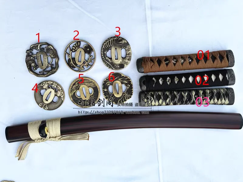 Set of 56cm Saya+20cm Tsuka+Universal Copper Tsuba, w/ Sageo, Silk Ito, Real Fishskin, Copper Fittings, Katana Sword Accessories