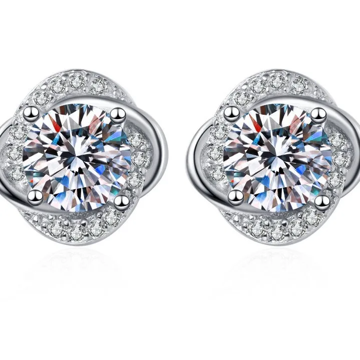 925 sterling silver zircon round bead threaded stud earrings, women's screw twist-off stud earrings, simple and fashion