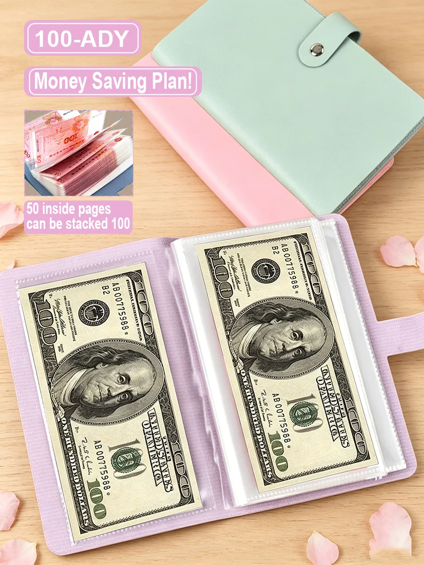 BUYLEMO Macaron PU Snap Money Saving Binder, 100-Slot Cash Organizer Budget Planner