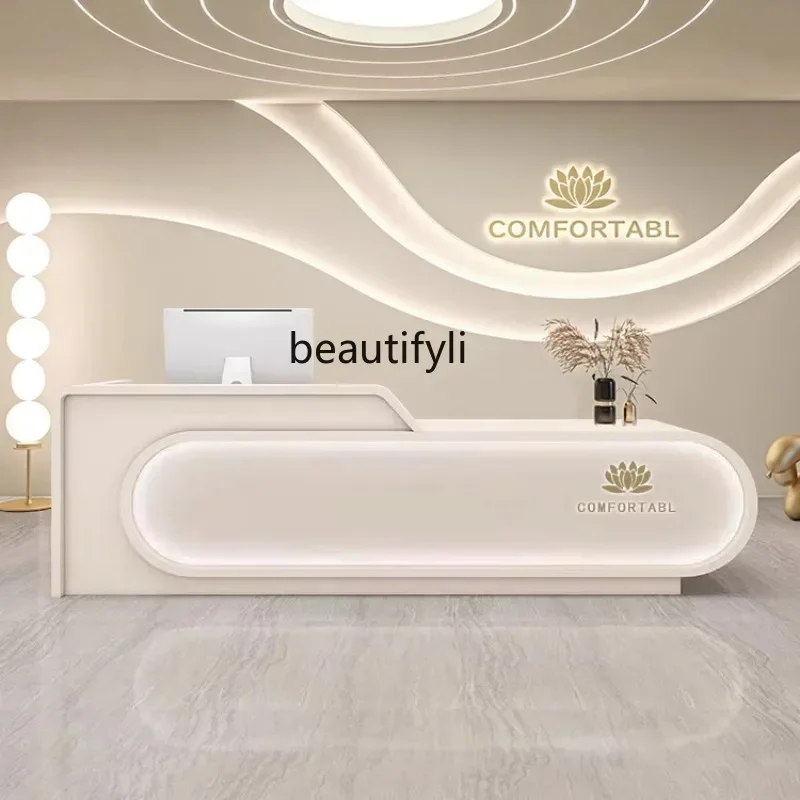 yj57 Beauty salon front desk pet store simple stainless steel bar clothing store custom reception desk yoga studio checkout page