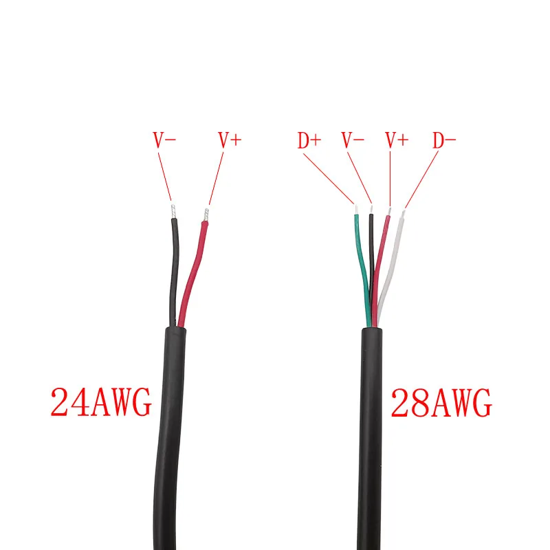 DIY 수리 USB C타입 플러그 소켓 커넥터, 2/4 핀 피그테일 익스텐션 전원 케이블, 데이터 충전, 5V