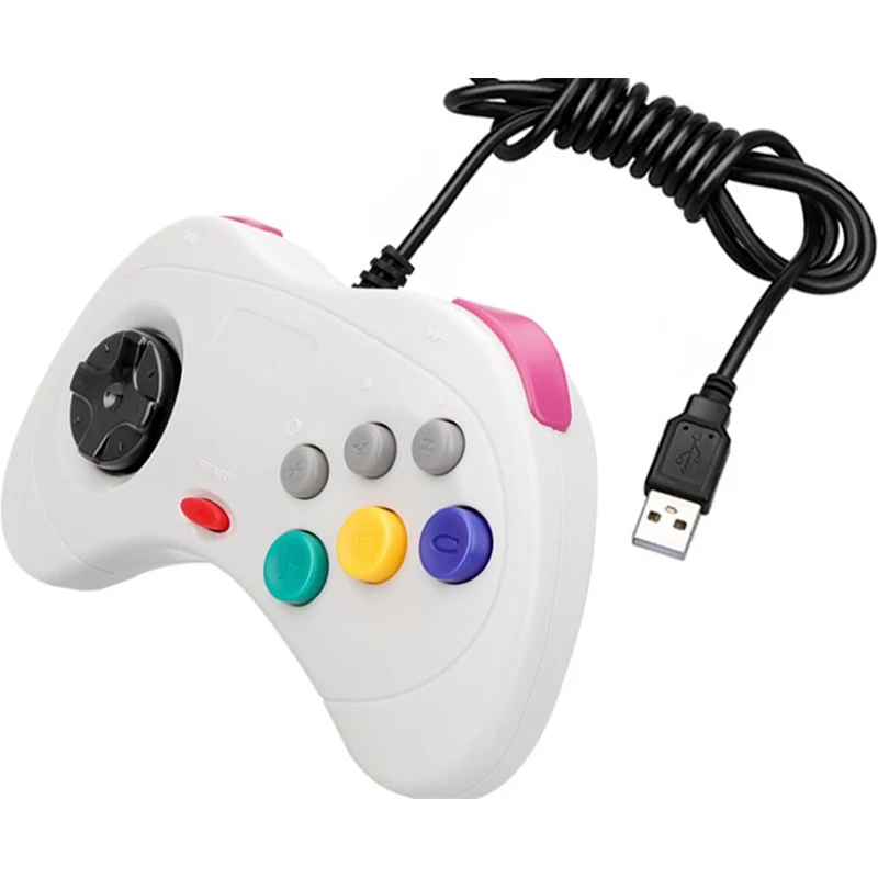 وحدة تحكم ألعاب USB كلاسيكية، لوحة ألعاب Joypad السلكية لنمط نظام Sega Saturn للكمبيوتر الشخصي