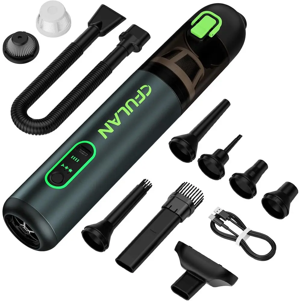 Car Vacuum Portable Cordless, 21KPa 4-in-1 Handheld Mini Vacuum Cleaner with 8 Attachments, 3 Suction Modes, One-Touch Empty, Ty