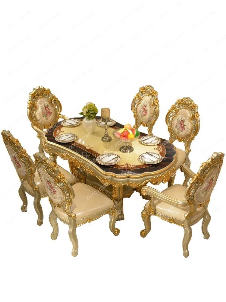 

European-Style Dining Table Rectangular 1.8 M Solid Wood French Villa Luxury Wood-Surface Dinning Table 1.8 M Furniture