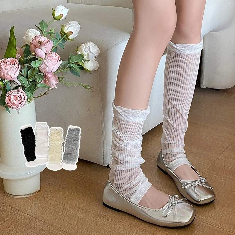 Solid Color Leg Warmers Summer Mesh Thin Breathable Loose Long Socks Sweet Girls Leg Warmers Lolita Kawaii Ruffle Socks Stocking