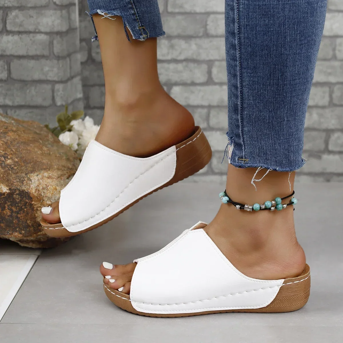 

New Open Toe Women's Wedge Sandals White Summer Fashion Breathable Comfortable Sandals Woman Buckle Female Footwear Woman Shoes