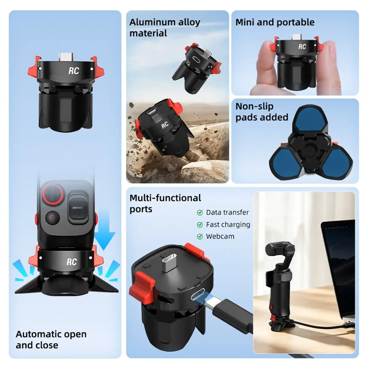 Charging Base Tripod Stand for Luna Ultra Type-C Desktop Holder Fast Charge Data Transfer Vlog Accessory