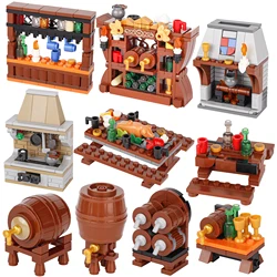 MOC Medieval Winepress Building Blocks Kit  Dining Table Cask Wine Cellar Grape Trellis Bricks Shelves Fireplace Toys Kids Gift