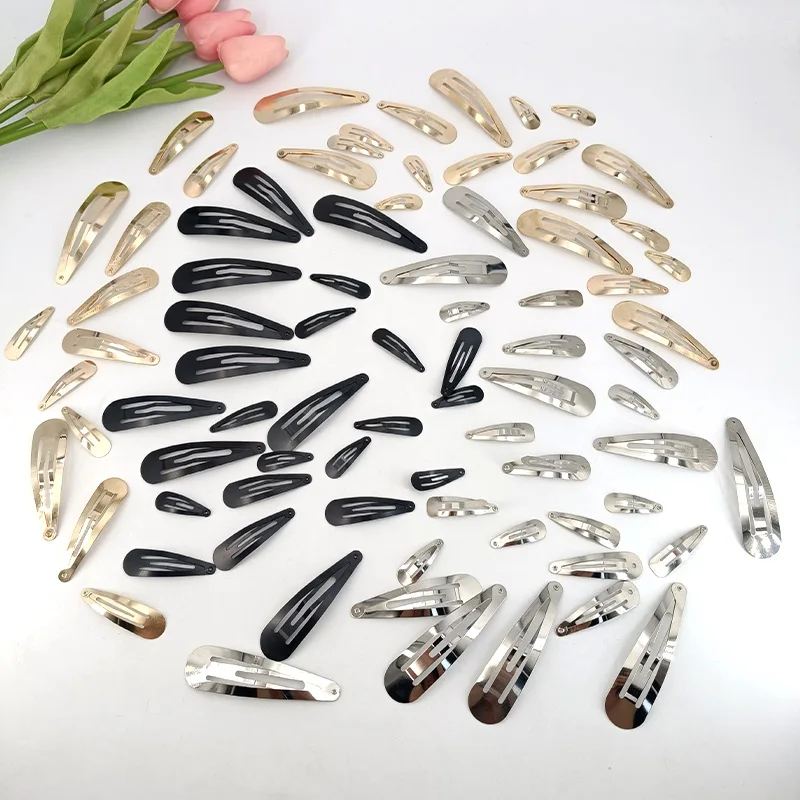 30Pcs New Combination Simple Y2k Women Cool 3-4-5-6-7-8cm DIY Hairwear Material Accessories Metal Color Water Droplet BB Clip