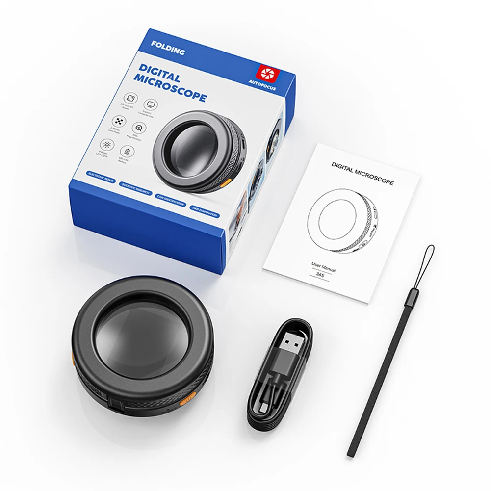 500X Magnification Digital Microscope Rechargeable Foldable Magnifying Glass 2Inch IPS Screen Microscope Camera for Home Office