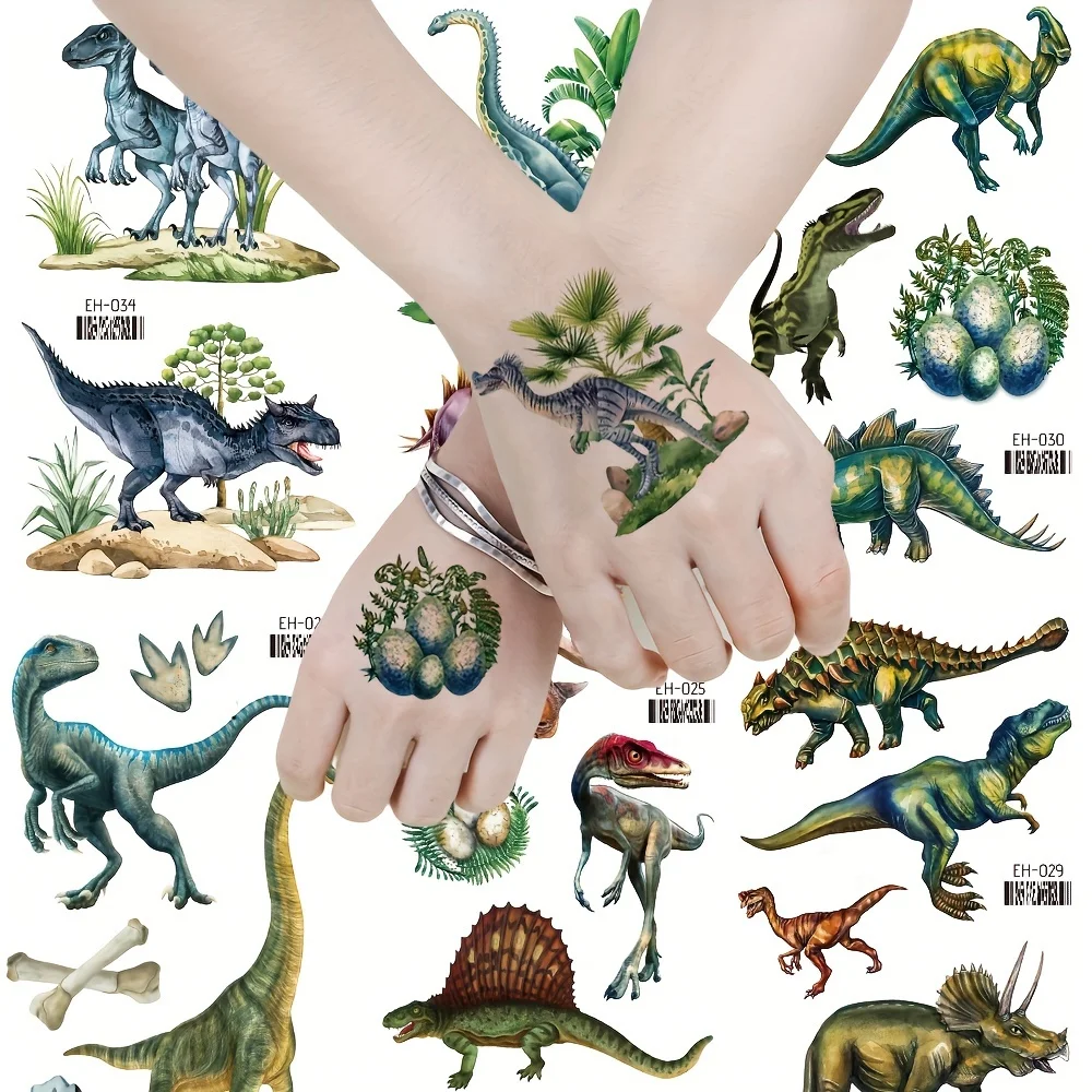 12 arkuszy 3D dinozaur tymczasowe tatuaże Dino wodoodporne realistyczne naklejki z tatuażami T-Rex dla chłopców dziewcząt upominki na przyjęcie urodzinowe